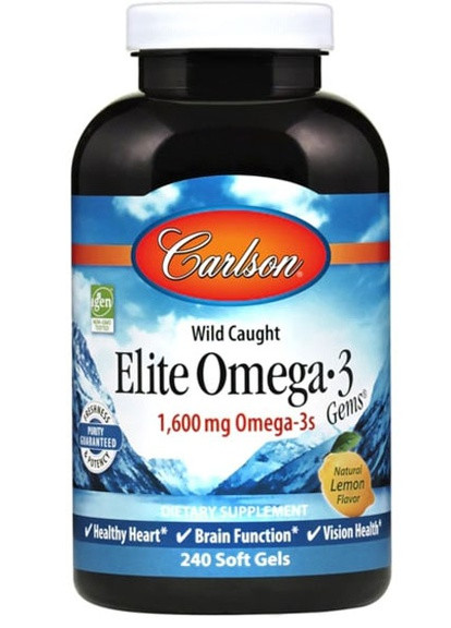 Elite Omega-3 Gems 1600 mg 240 Soft Gels Natural Lemon Flavor Carlson Labs (256725421)