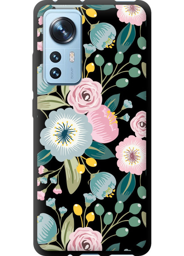TPU черный чехол 'Цветочные обои v2' для Endorphone Xiaomi 12 (258088487)