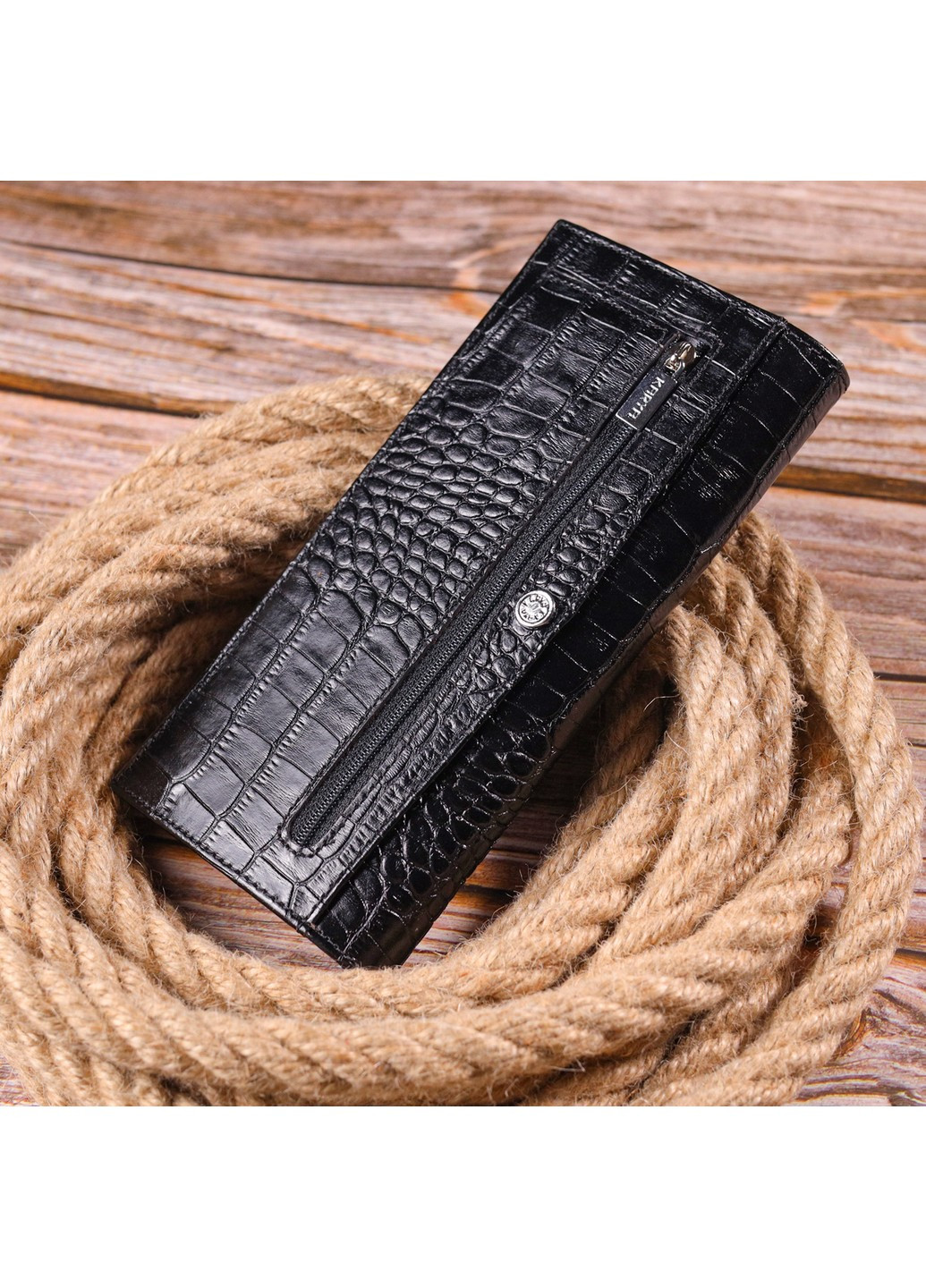 Стильний вертикальний гаманець із натуральної фактурної шкіри 21433 Чорний Karya (258267868)