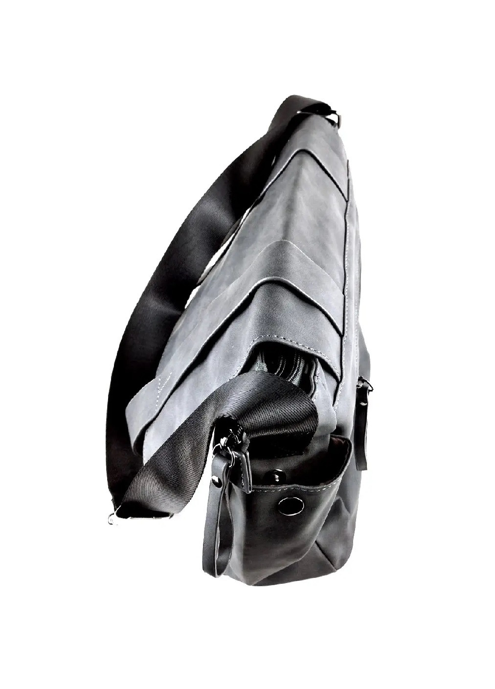 Чоловіча стильна практична компактна міська повсякденна сумка через плече з екошкіри 28х36х11 см (475524-Prob) Сіра Unbranded (268463133)