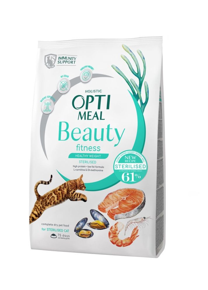 Сухой корм для стерилизованных кошек Beauty Fitness Sterilised Healthy Weight, здоровый вес с морепродуктами 1.5 кг Optimeal (277367431)