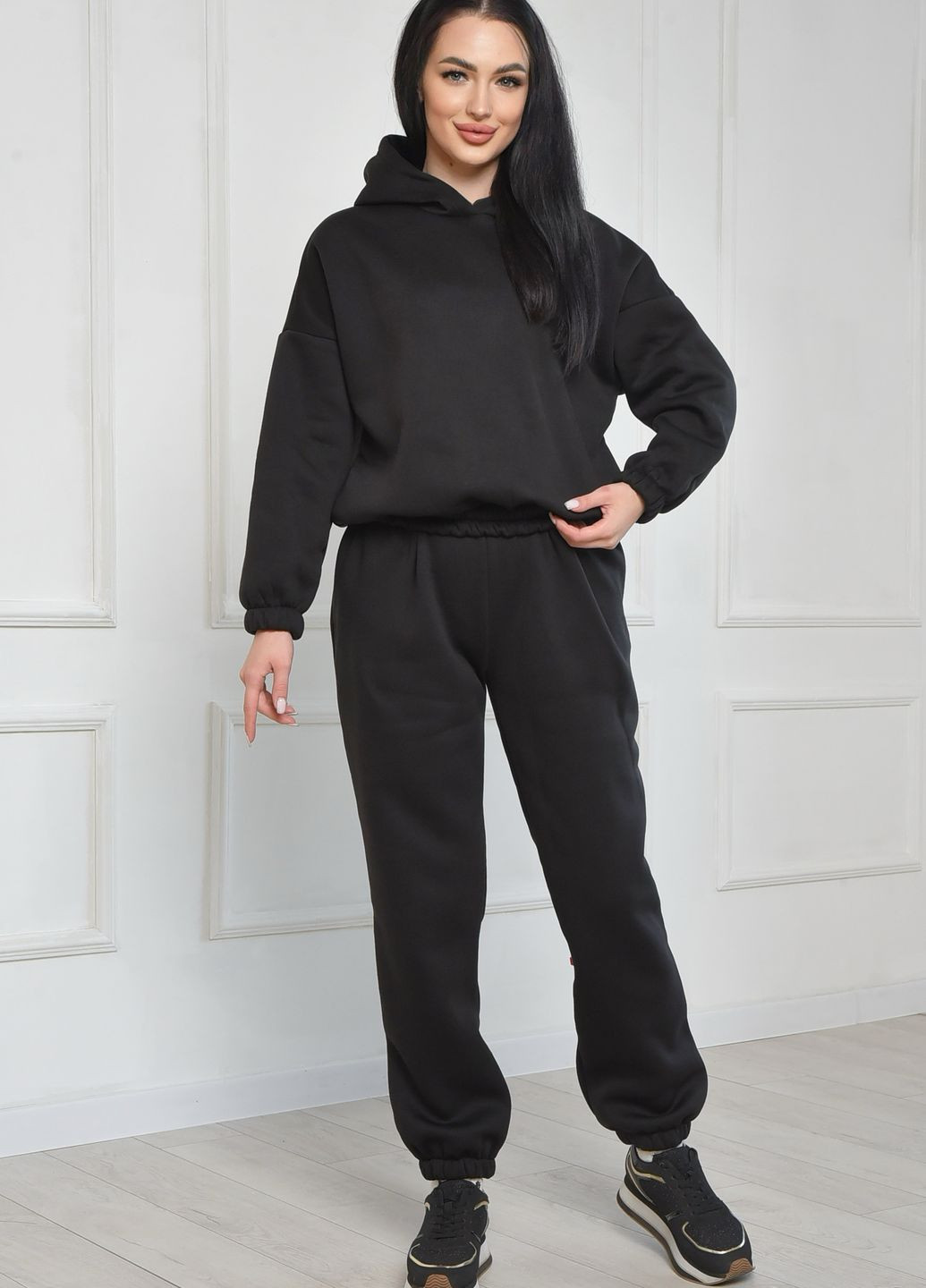 Спортивний костюм жіночий на флісі чорного кольору Let's Shop (265000995)