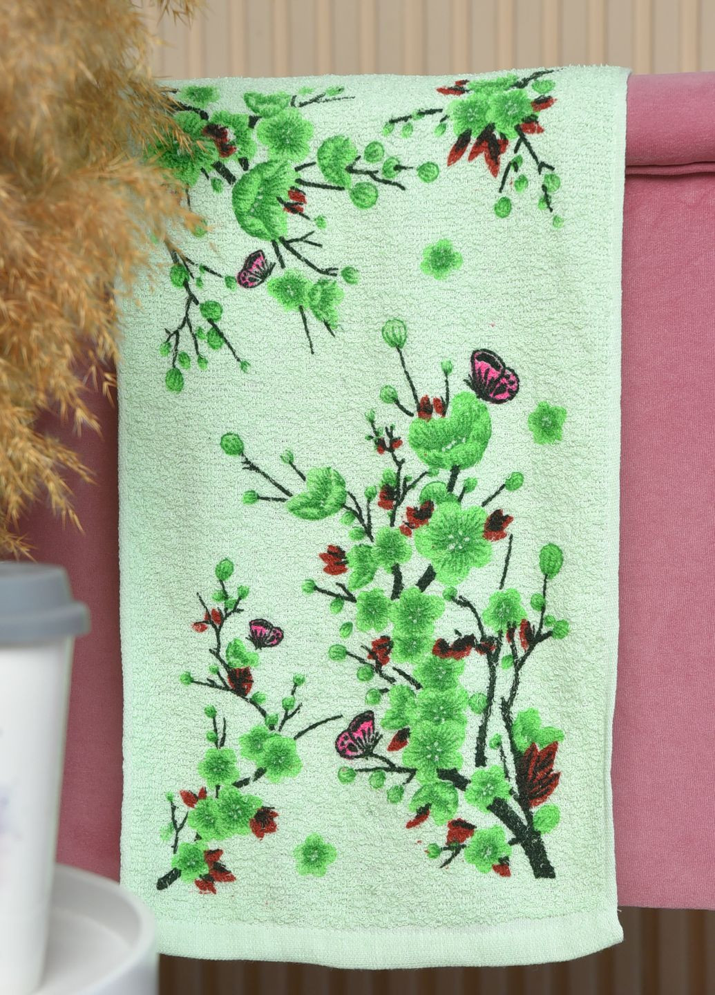 Let's Shop полотенце кухонное махровое светло- зеленого цвета цветочный светло-зеленый производство - Турция