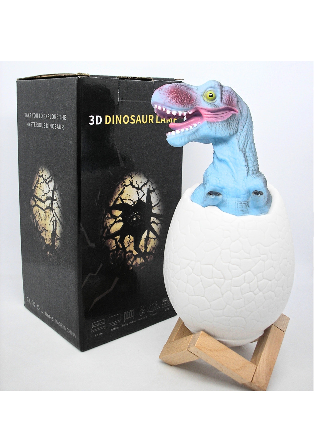3D нічник світильник динозавр в яйці Dinosaur Lamp різнокольоровий з пультом д/к з підзарядкою від USB No Brand (259501138)