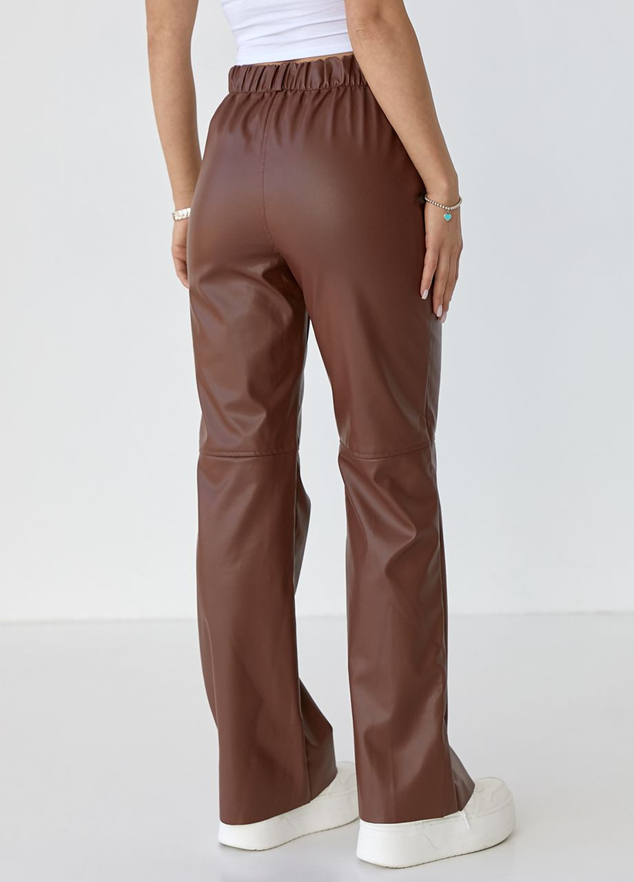 Штани жіночі зі шкірозамінника з високою посадкою - коричневий Lurex (262737659)