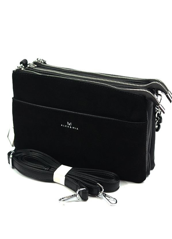 Замшевая женская черная сумка клатч на три отделения No Brand (275335127)