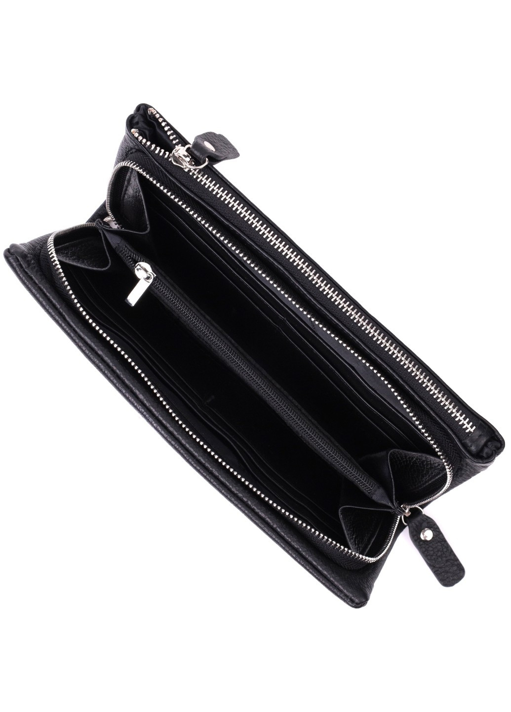 Жіночий гаманець-клатч із двома блискавками з натуральної шкіри 22527 Чорний st leather (277980475)