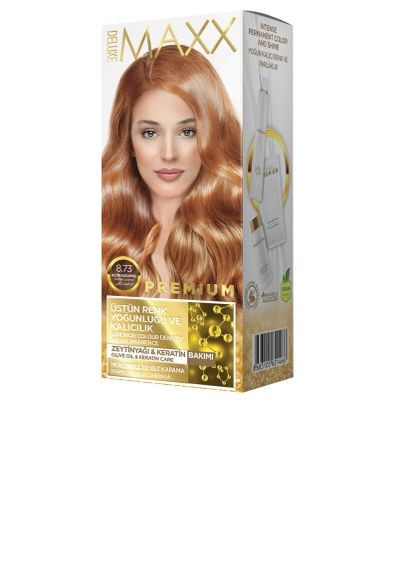 Краска для волос 8.73 Золотая карамель, 50 мл+50 мл+10 мл Maxx Deluxe (278648387)