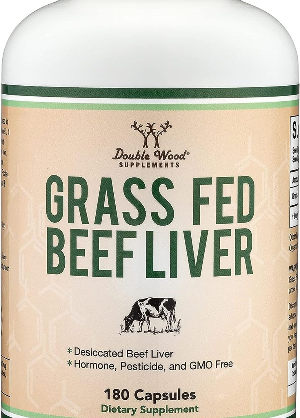 Яловича печінка трав'яної відгодівлі Double Wood Grass Fed Beef Liver 1000 mg (на 2 капсули), 180capsules Double Wood Supplements (263348348)