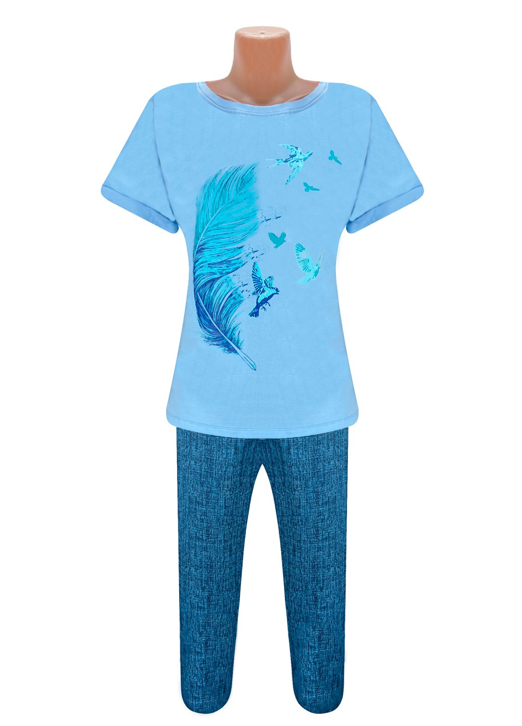 Голубая всесезон комплект футболка и бриджи Жемчужина стилей 4502