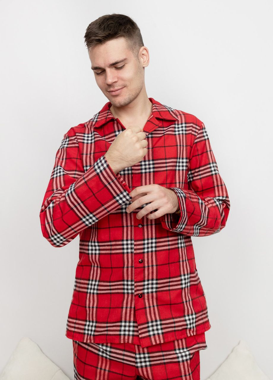 Пижама мужская домашняя фланелевая рубашка со штанами Красно-белая клетка Maybel (274059876)