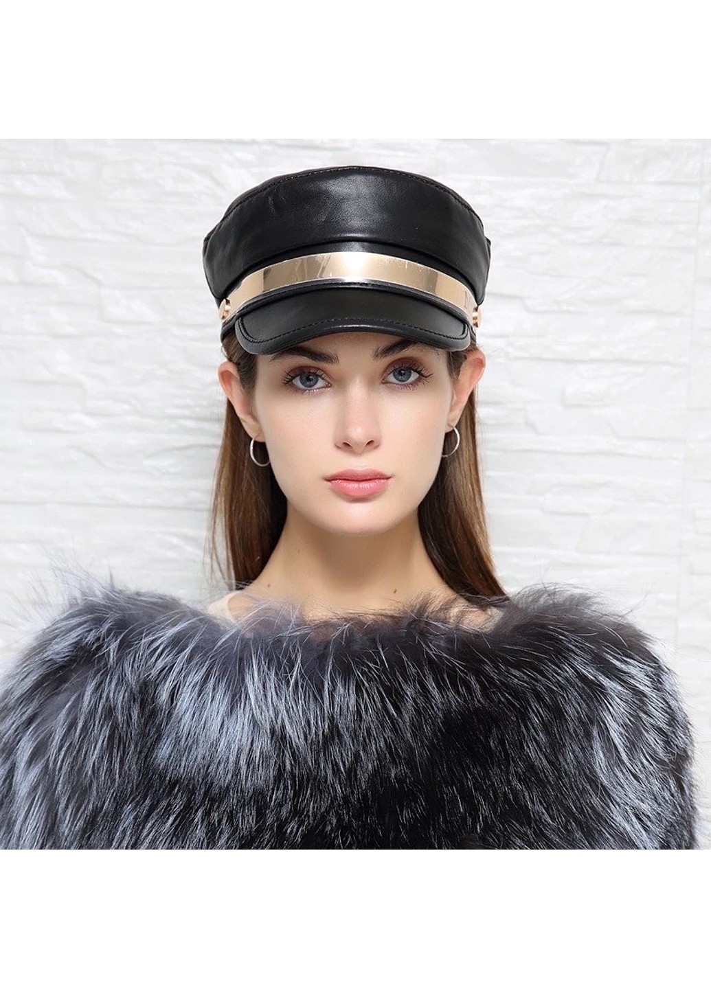 Женский картуз, кепи, фуражка M из экокожи черный No Brand (268463870)