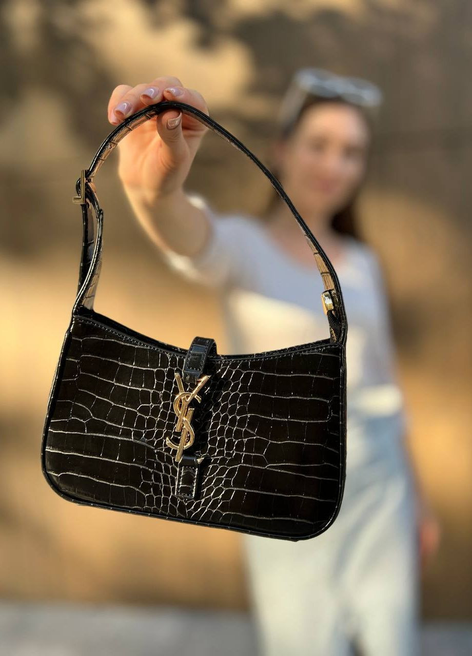 Маленька сумочка з лого Yves Saint Laurent Hobo croco black Vakko (260796642)