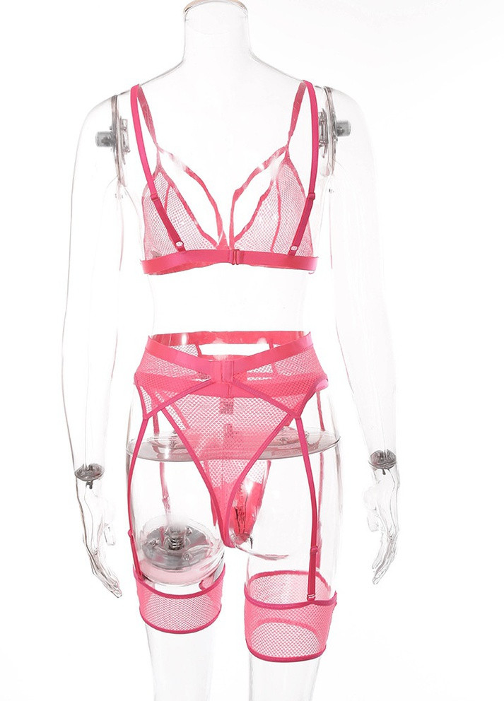 Кислотно-розовый демисезонный сексуальный комплект с поясом и резинками — розовый неон Vakko