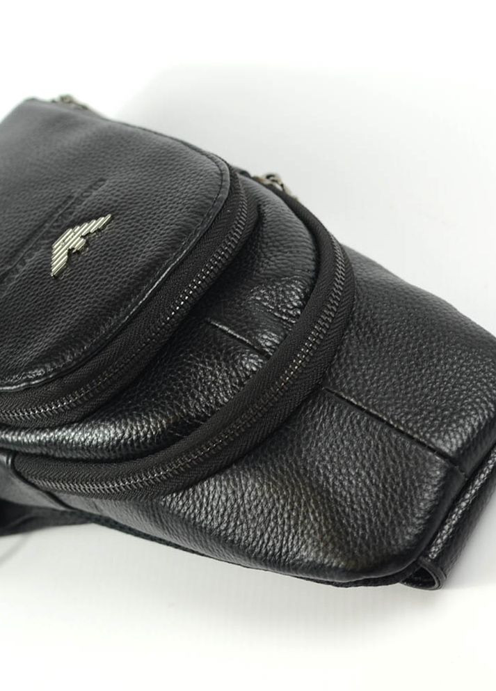 Мужской кожаный рюкзак слинг сумка из натуральной кожи черная нагрудная сумочка на одно плечо No Brand (266914616)