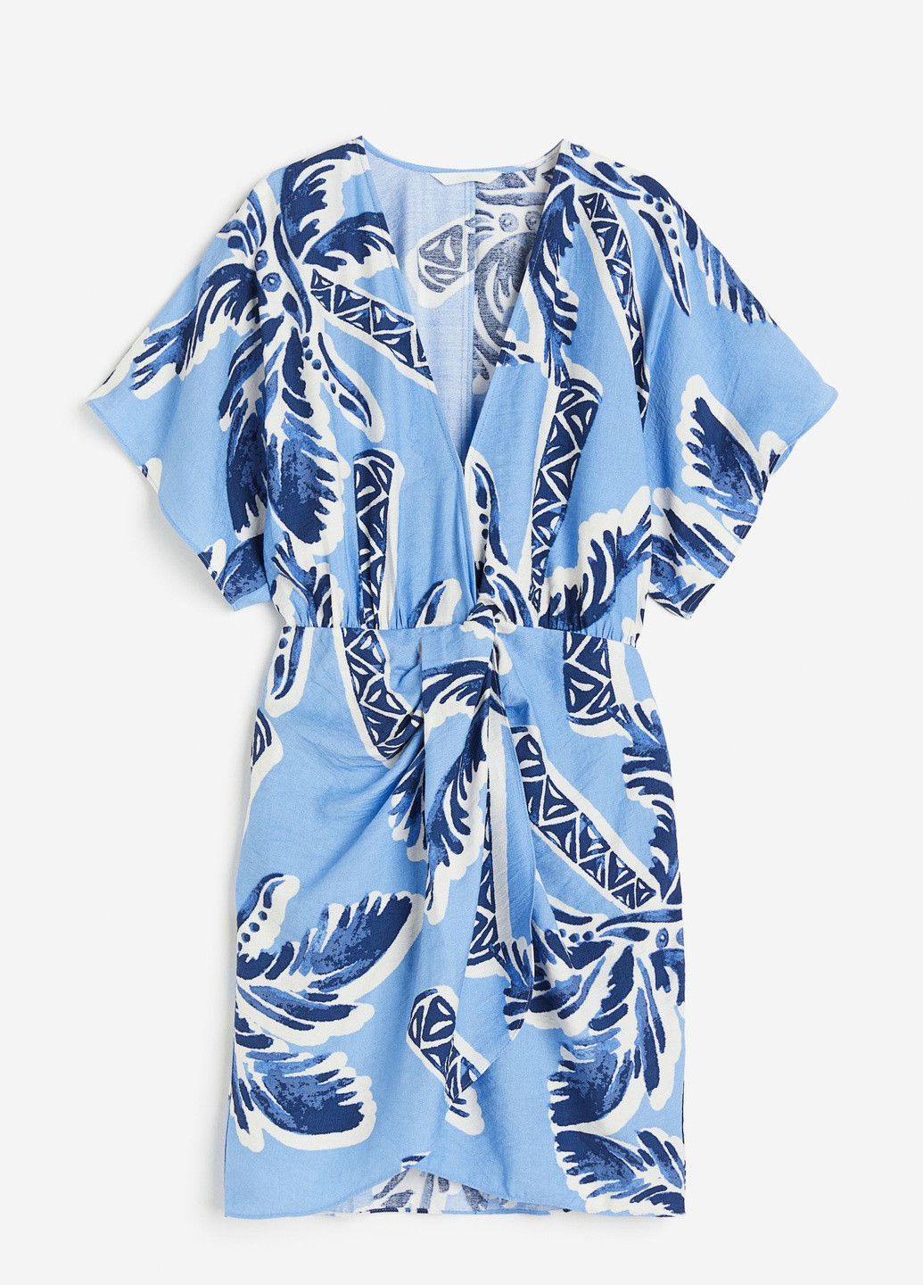 Світло-блакитна повсякденний сукня з v-подібним вирізом на запах H&M з квітковим принтом