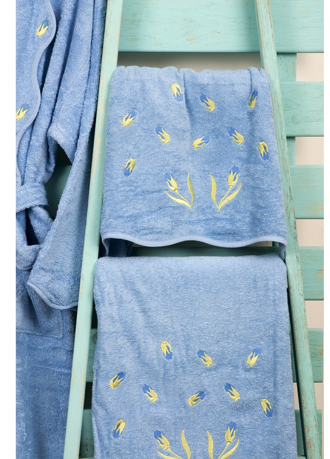 Набор для сауны и бани - Tomurchuk халат XL и полотенца голубой+ розовый (50*90+95*135) Maisonette (258997160)