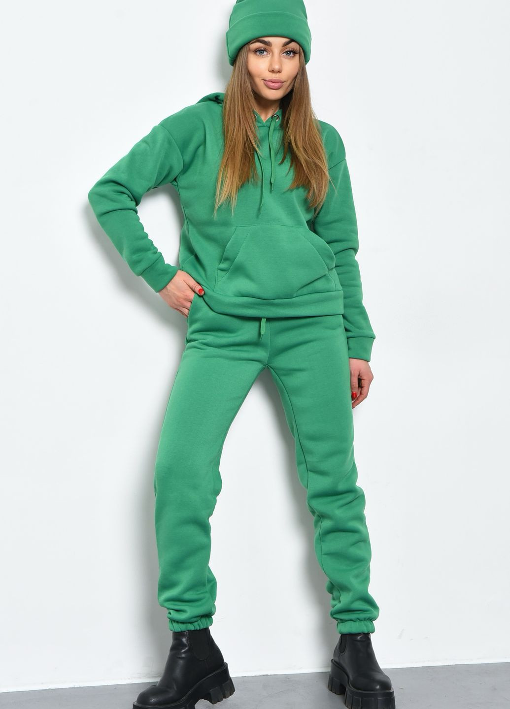Спортивний костюм жіночий на флісі 3-ка зеленого кольору розмір 42-44 Let's Shop (272092394)