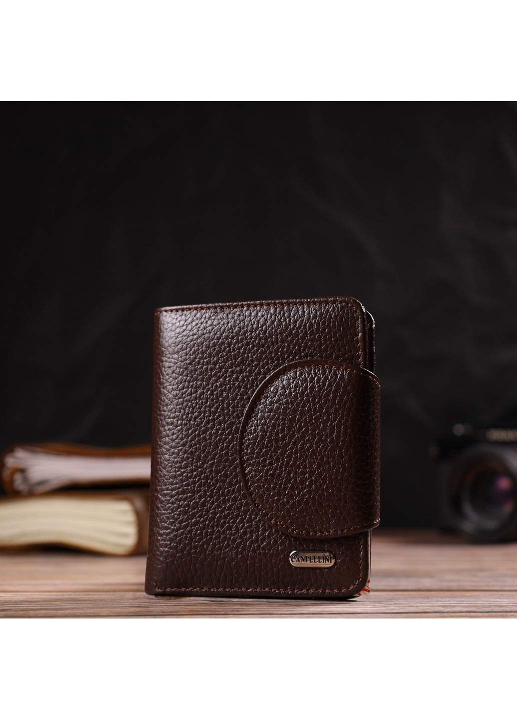 Практичне жіноче портмоне середнього розміру з натуральної шкіри 21808 Коричневе Canpellini (259829952)