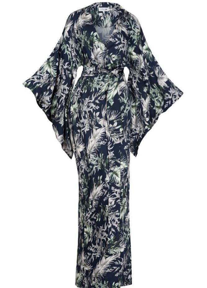 Халат-кимоно длинный на запах в японском стиле с поясом и цветочным принтом "Night sky" Garna (259753219)