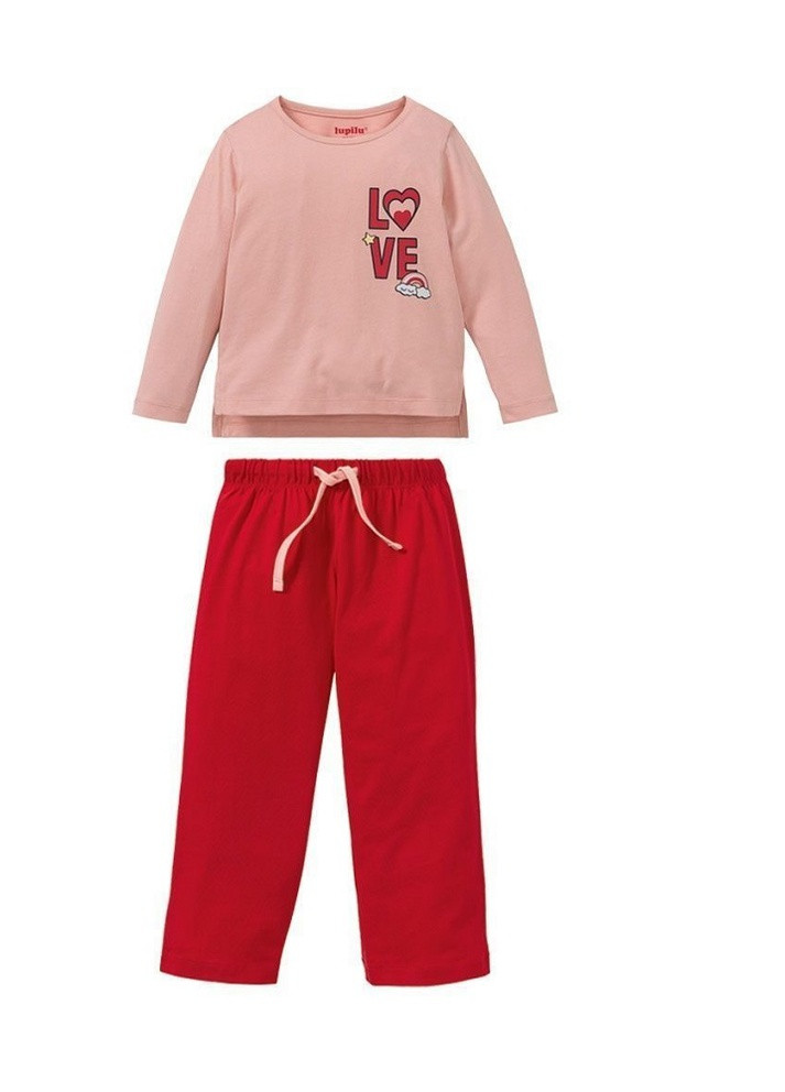 Розовая всесезон пижама для девочки лонгслив + брюки Lupilu