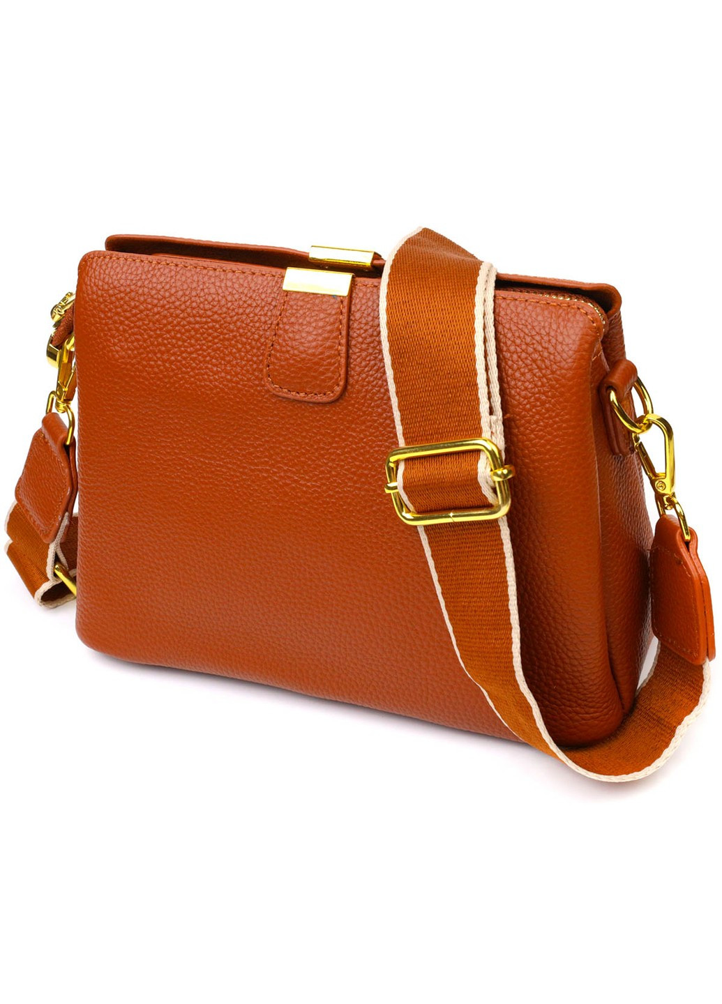 Стильная женская сумка на три отделения из натуральной кожи 22105 Рыжая Vintage (260360835)