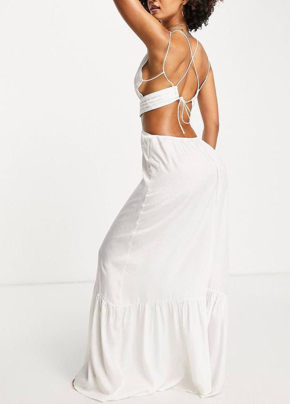 Белое пляжное платье макси цвета слоновой кости с вырезами и рюшами design Asos