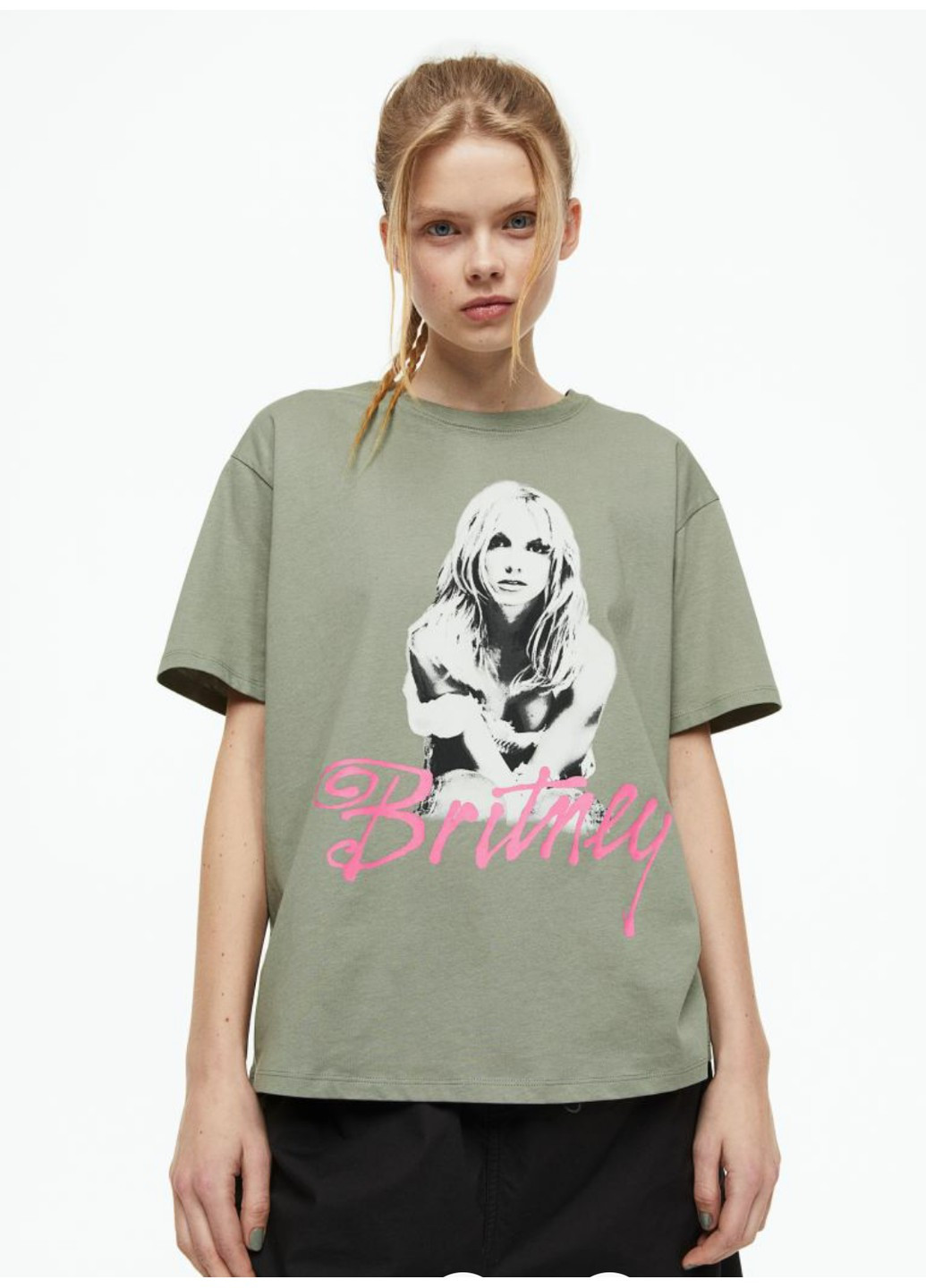 Зеленая летняя женская хлопковая футболка оверсайз н&м (55681) 32 зеленая H&M