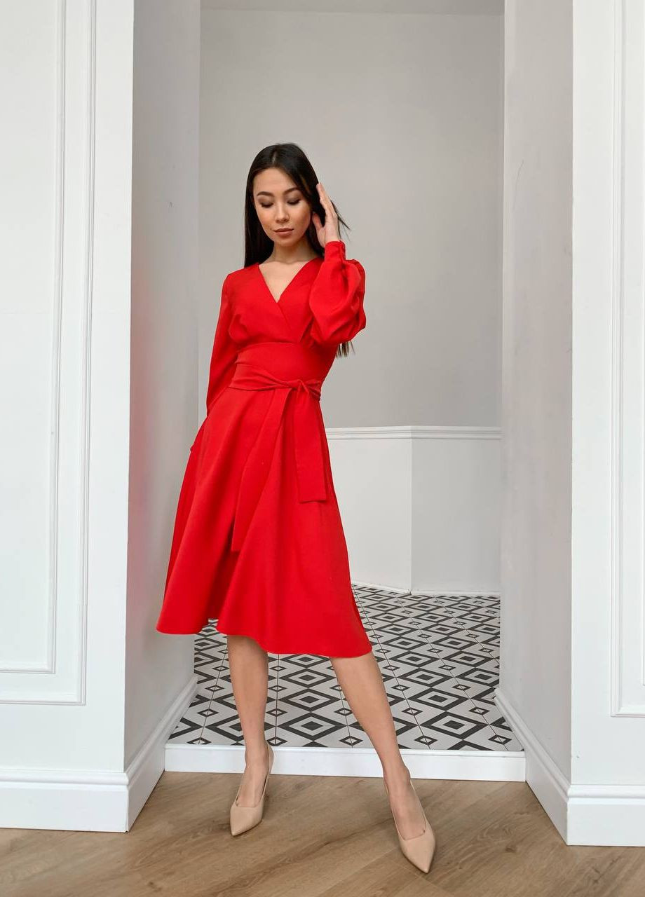 Красное платье-миди No Brand