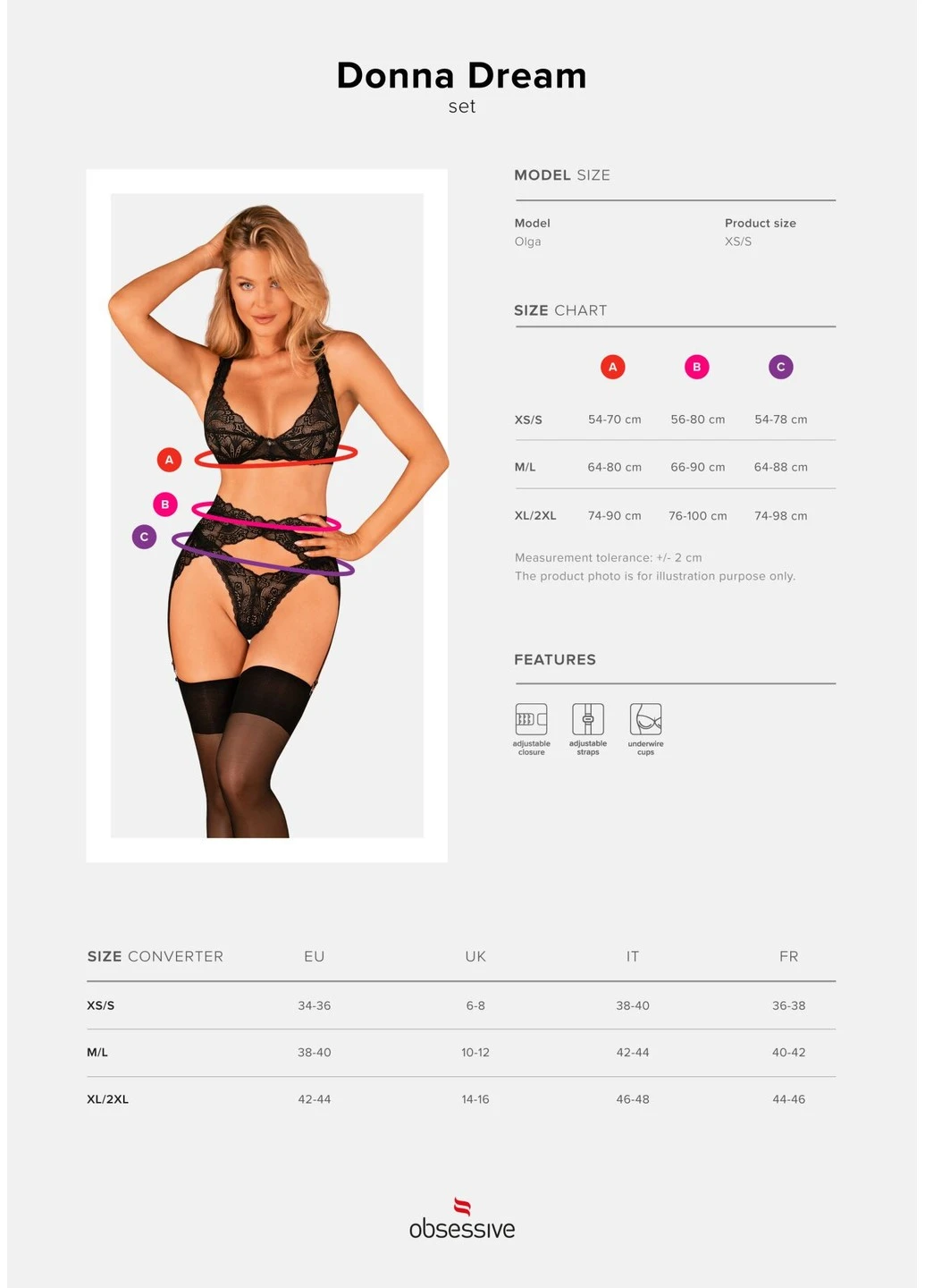 Черный donna dream 3-pcset Obsessive