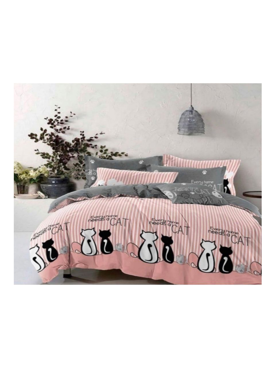 Постільна білизна бязь Два кота двоспальний 180х220 рожево-сірий No Brand (258565942)