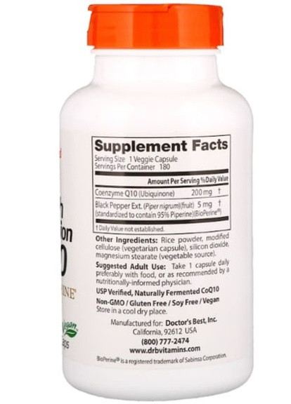 High Absorption CoQ10 with BioPerine 200 mg 180 Veg Caps DRB-00329 Doctor's Best (256721451)