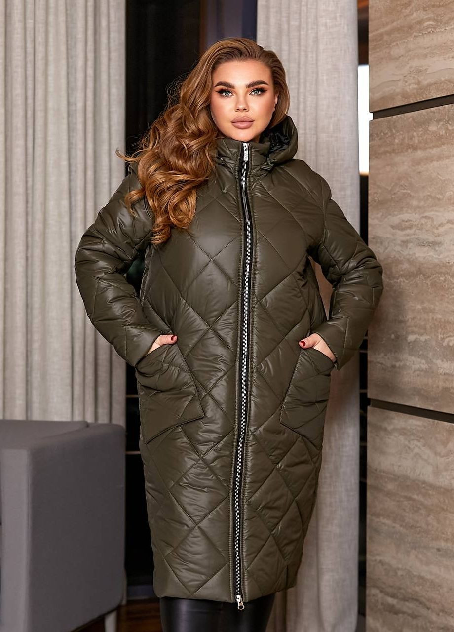 Оливкова (хакі) женское зимнее пальто цвет хаки р.50/52 448298 New Trend