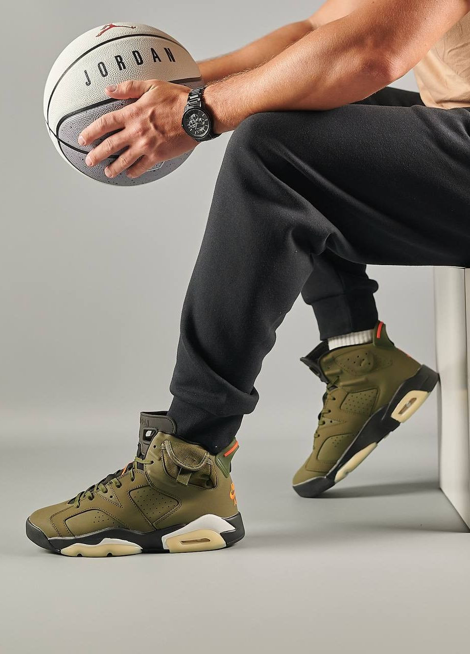 Хакі Осінні кросівки чоловічі, вьетнам Nike Air Jordan Retro 6 X Travis Scott ‘Olive’
