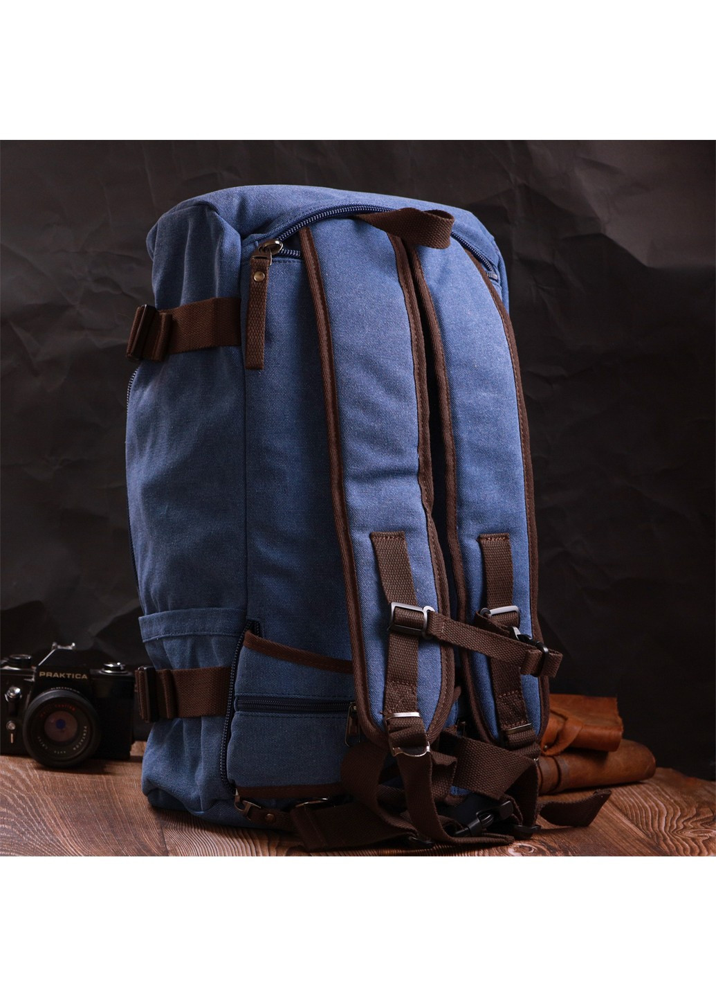 Функциональный рюкзак-трансформер в стиле милитари из плотного текстиля 22159 Синий Vintage (267948727)