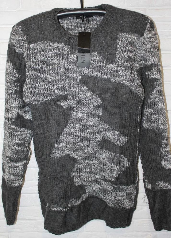 Темно-сірий демісезонний в'язаний теплий чоловічий сірий светр No Brand