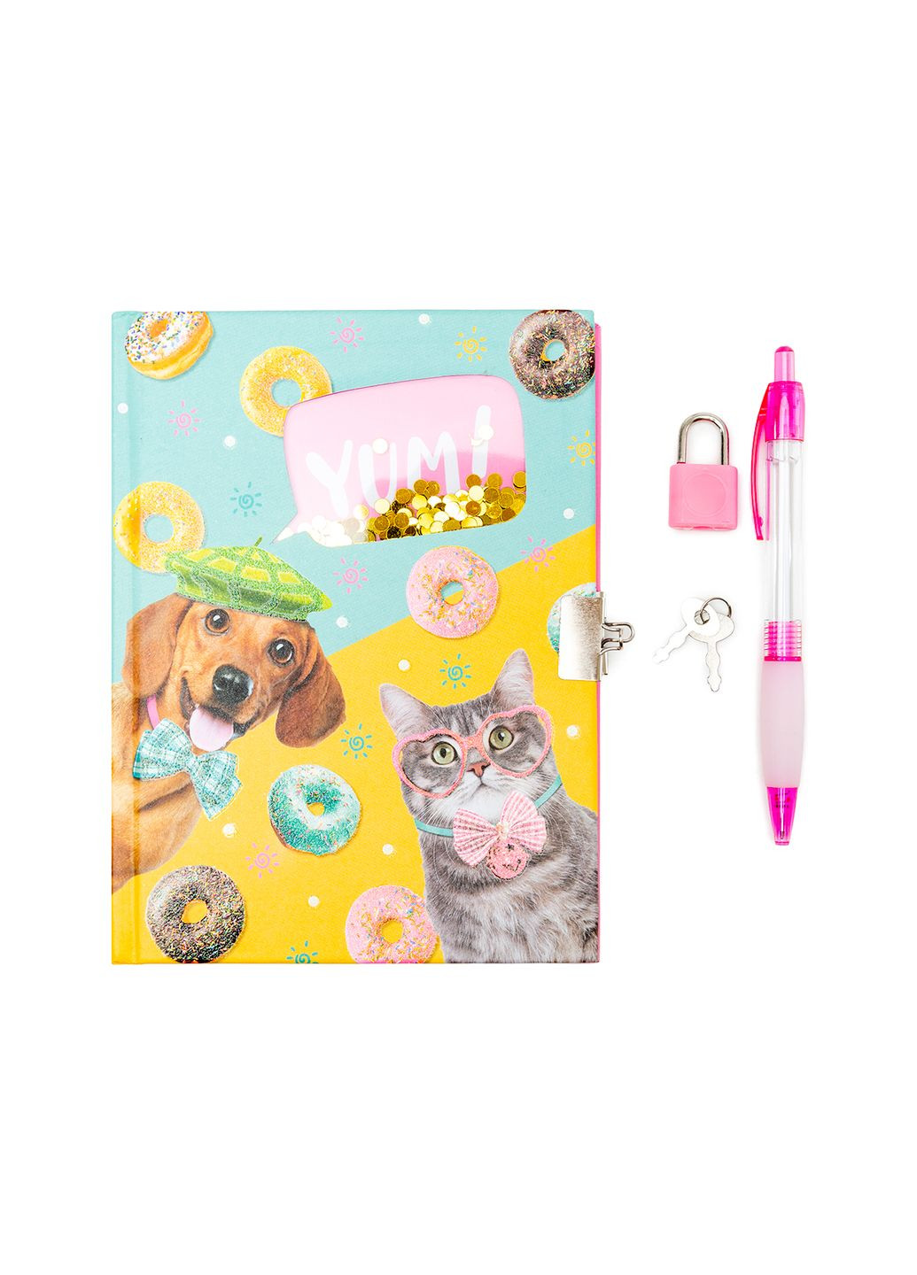 Подарунковий набір - Блокнот з ручкою на замочку “Пес, кіт і пончики“ колір різнокольоровий ЦБ-00242747 Malevaro (276773841)