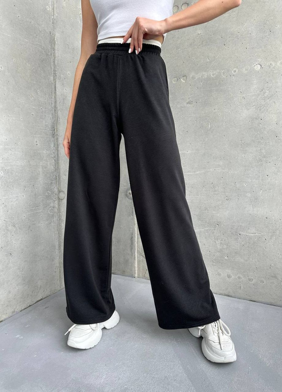 Модные черные широкие брюки из трикотажа двунитка InFashion брюки (275657294)