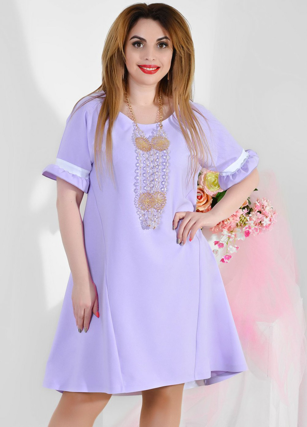 Фиолетовое сукні великіх розмірів комбінована сукня великого розміру (3677) Lemanta