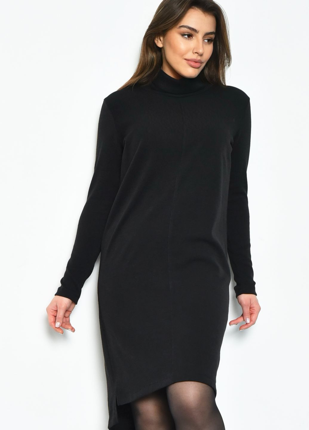 Черное вечернее женское базовое платье-гольф черного цвета футляр Let's Shop однотонное