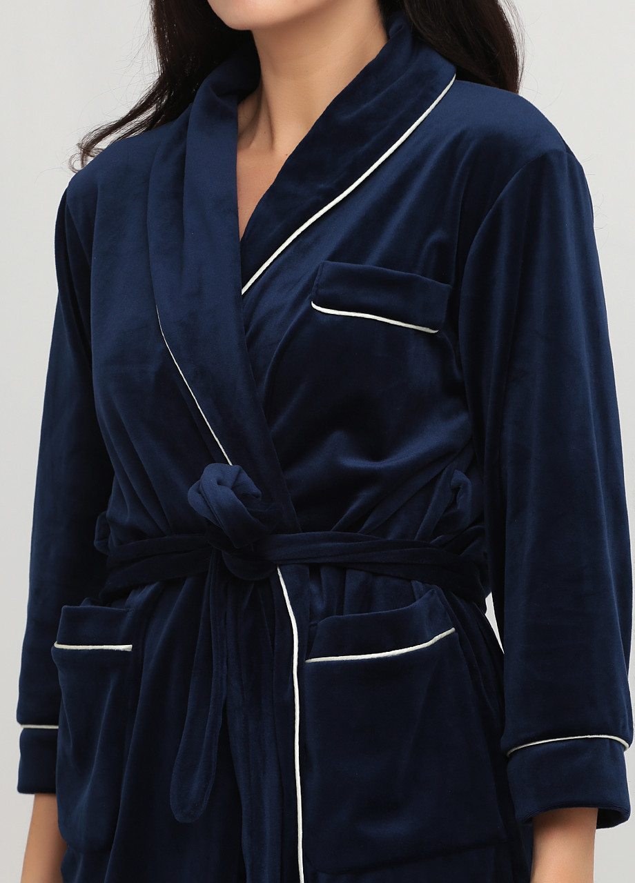 Халат женский велюровый с кантом Темно-Синий Maybel (257894311)