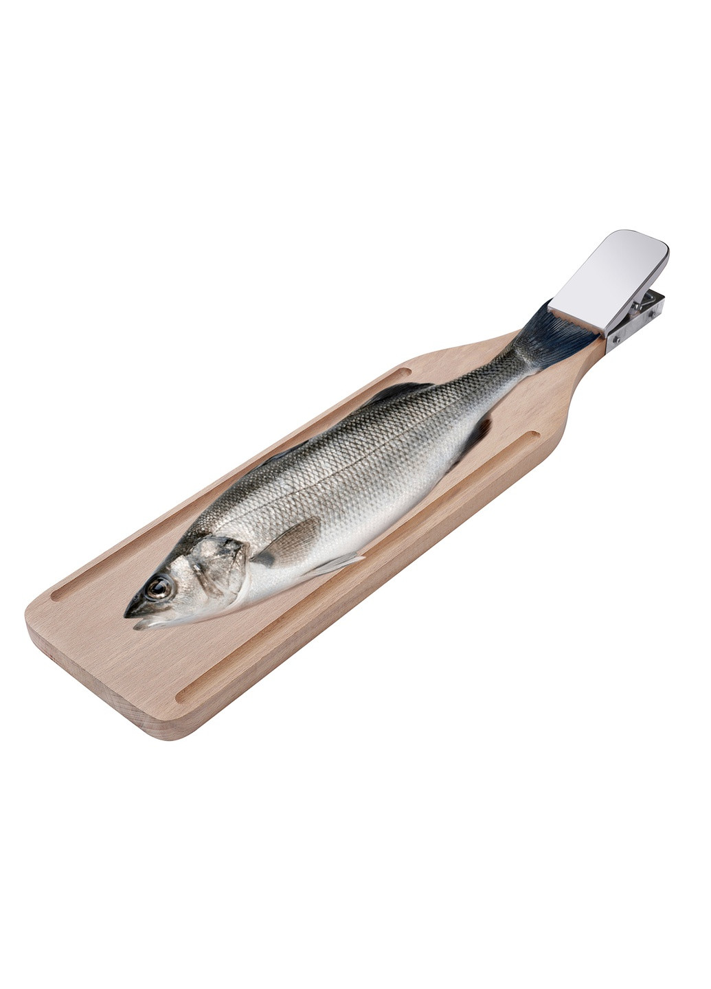 Дошка обробна для чищення риби із затискачем з бука Люкс 60х14 см з жолобками по краях Wood&Steel (259109582)