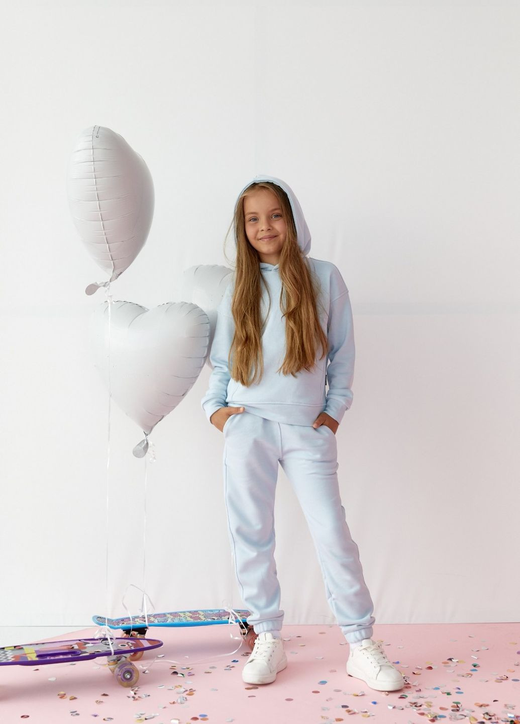 Дитячий костюм худі та джогери для дівчинки колір світло блакитний р.128 438428 New Trend (260267814)