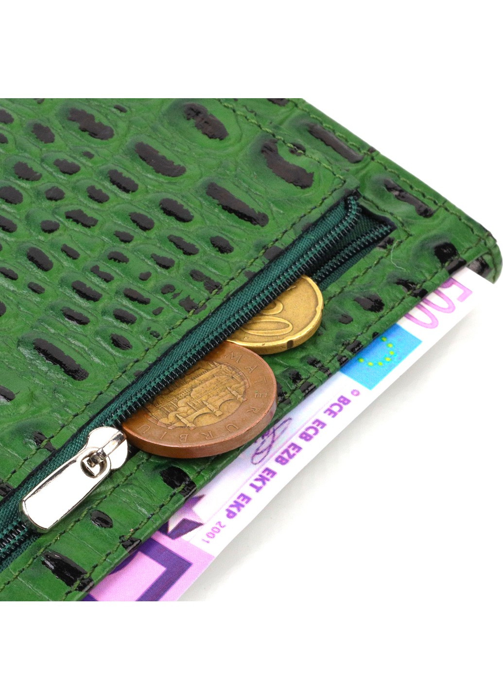 Оригінальний гаманець для жінок з натуральної фактурної шкіри з тисненням під крокодила 21825 Зелений Canpellini (259815774)