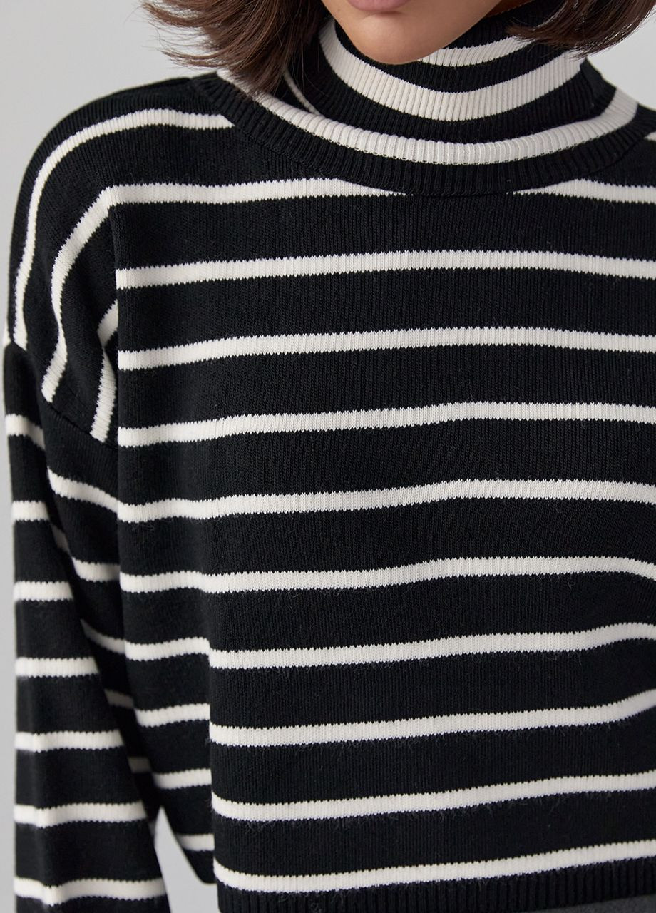 Чорний демісезонний укорочений светр у смужку oversize - чорний Lurex