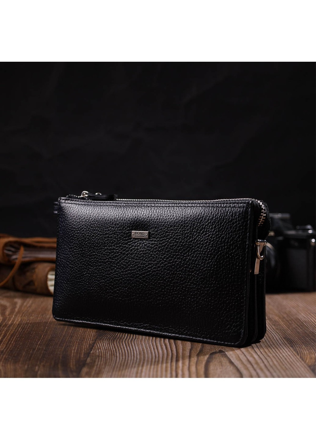 Цікавий клатч на два відділення з натуральної шкіри флотар 22047 Чорний Bond (262157971)