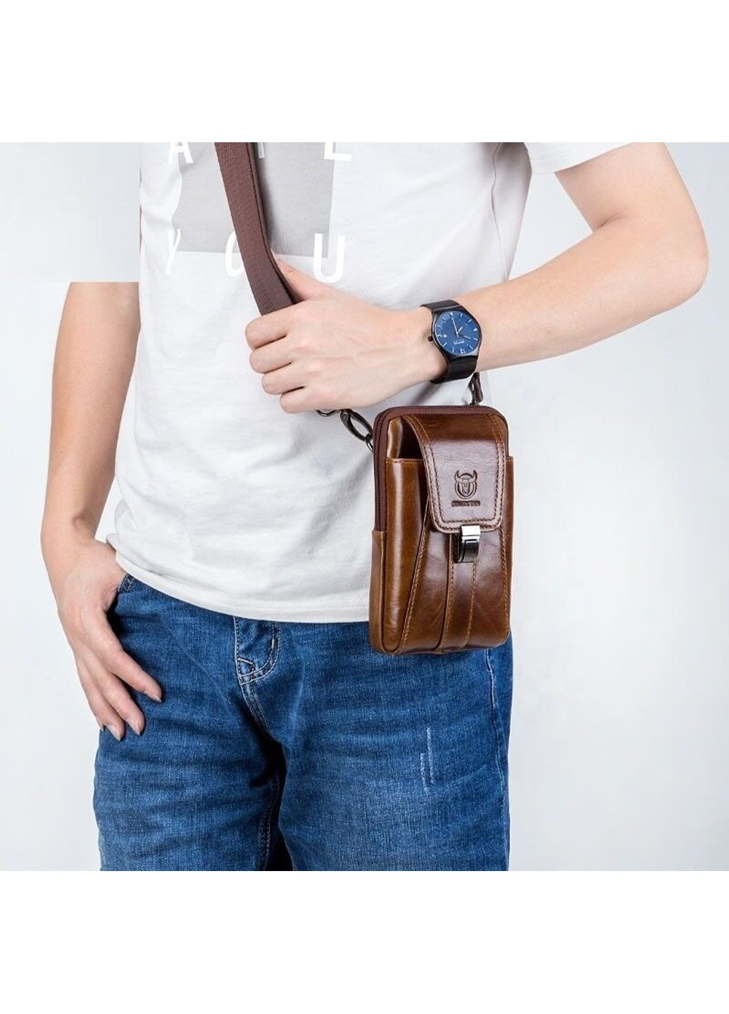 Шкіряна коричнева сумка на пояс t0073 BULL (263776610)