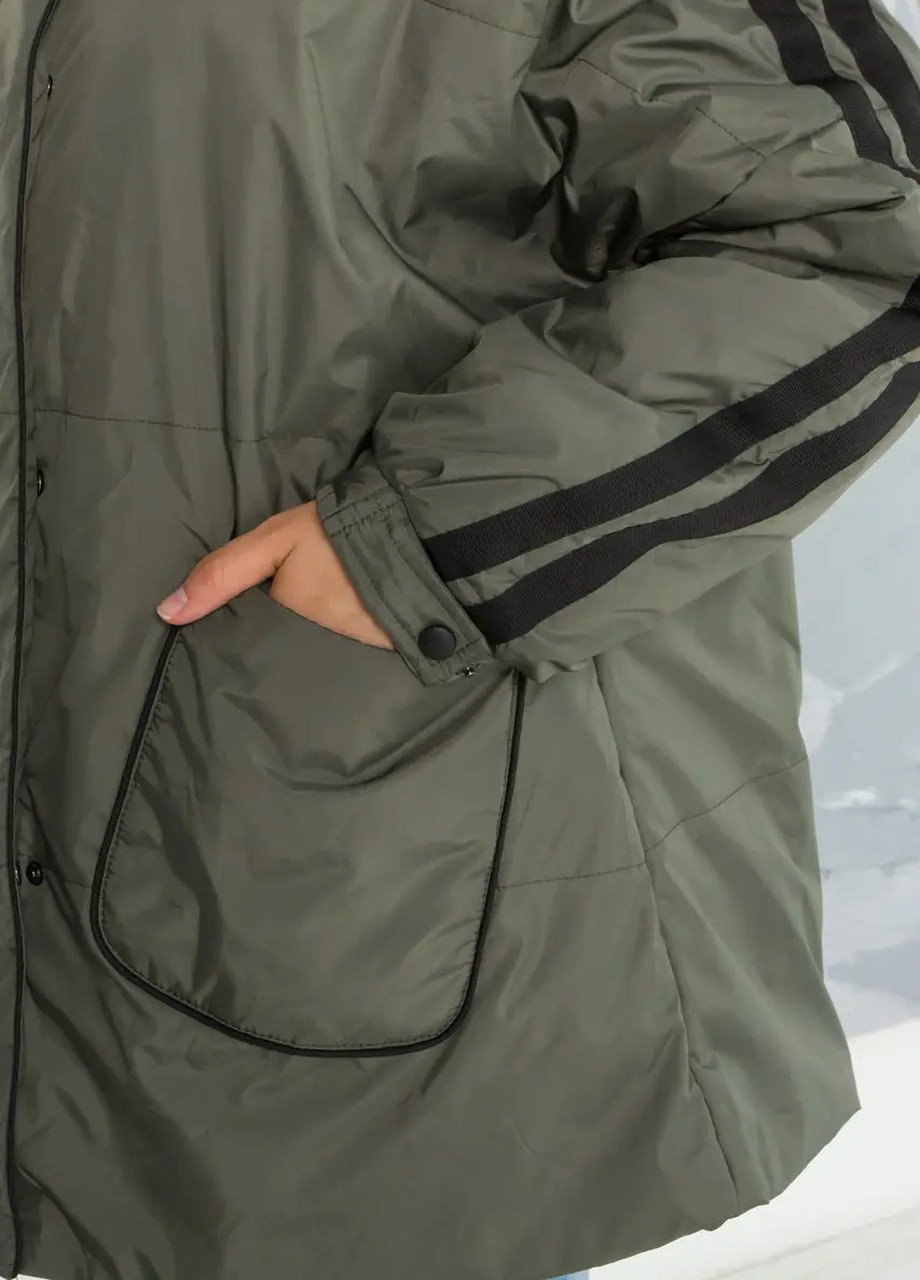 Оливковая (хаки) демисезонная удлиненная куртка женская демисезонная SK