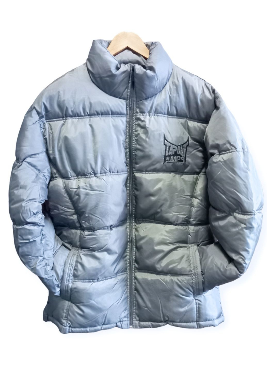 Серебряная демисезонная фирменная куртка мужская новая синтепон серая xl с внутренним карманом теплая Tapout