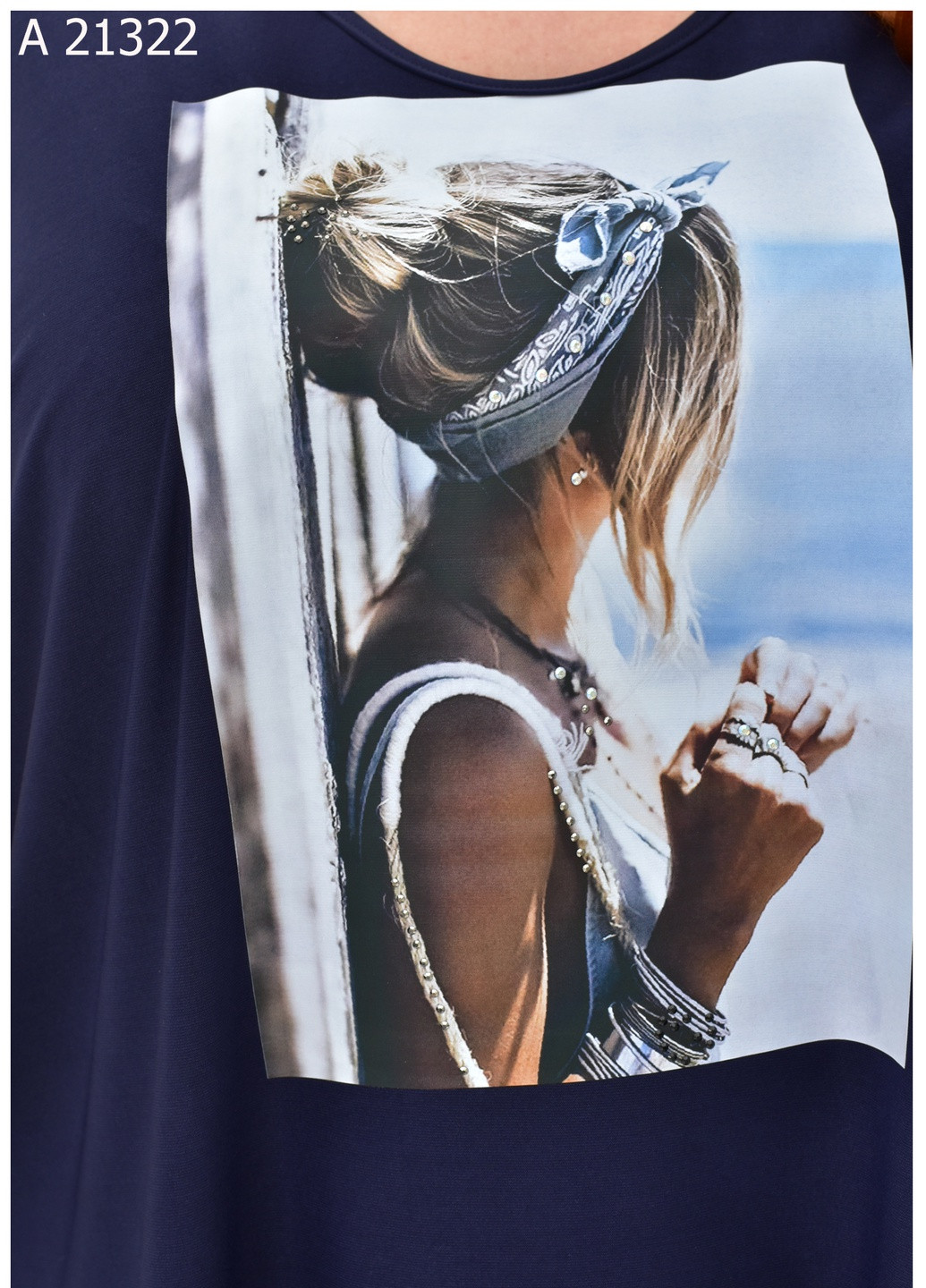 Темно-синяя летняя женская футболка большого размера SK
